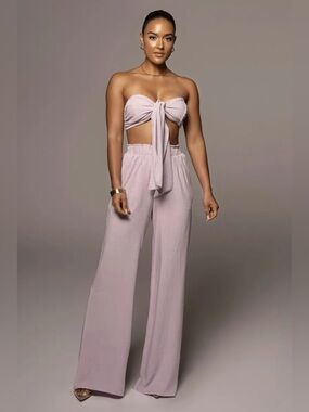 SET JLUXLABEL Lavender Wide-Leg Pull-On Pants and crop strapless top